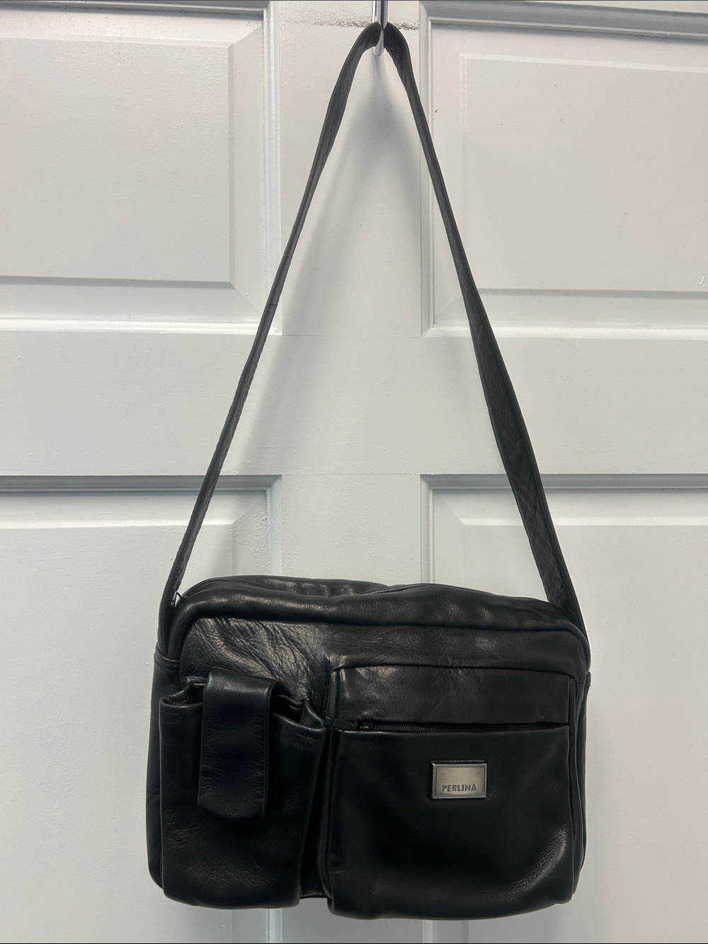 Vintage Perlina Buttery Soft Black Leather Shoulder Bag Purse